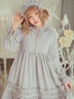 Classique Lolita Une Pièce Robe Couleur Unie à Manches Longues Vintage Déguisements Halloween