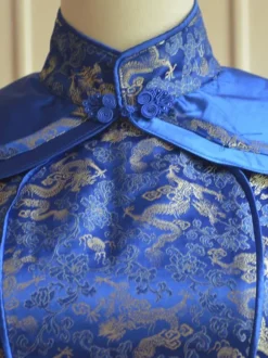 Classique Satin Bleu Qi Robe Lolita jacquard attirante avec lacets douse Déguisements Halloween