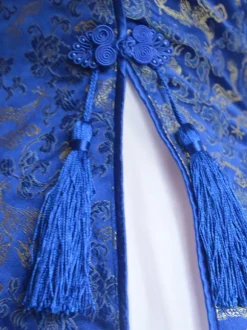 Classique Satin Bleu Qi Robe Lolita jacquard attirante avec lacets douse Déguisements Halloween