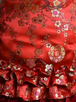 Classique Satin Rouge Qi Robe Lolita charmante jacquard avec volant vertical douse Déguisements Halloween