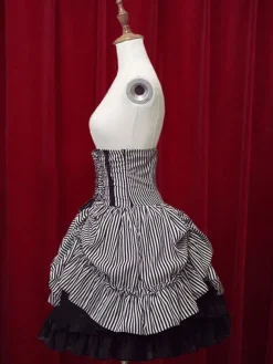 Classique taille haute Jupe Lolita noire élégante luxueuse excellente en coton avec rayure et noeuds Déguisements