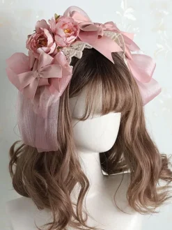 Coiffe Sweet Lolita Noeuds en fibre de polyester rose Bow Headwear Bandeau Lolita