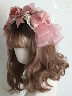 Coiffe Sweet Lolita Noeuds en fibre de polyester rose Bow Headwear Bandeau Lolita