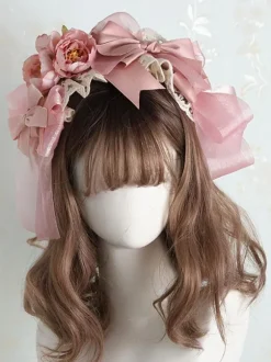 Coiffe Sweet Lolita Noeuds en fibre de polyester rose Bow Headwear Bandeau Lolita