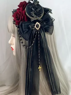 Coiffe gothique accessoires de mode Lolita chaînes bordeaux dentelle
