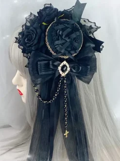 Coiffe gothique accessoires de mode Lolita chaînes bordeaux dentelle