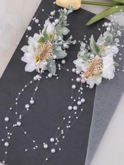 Coiffure Lolita Style Chinois Fleurs Beige Chaînes Perles Accessoire Métal Divers