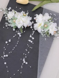 Coiffure Lolita Style Chinois Fleurs Beige Chaînes Perles Accessoire Métal Divers