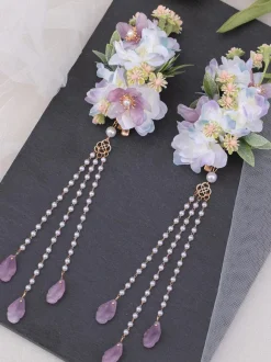 Coiffure Lolita Style Chinois Lavande Fleurs Chaînes Accessoire Métal Divers