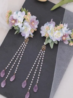 Coiffure Lolita Style Chinois Lavande Fleurs Chaînes Accessoire Métal Divers