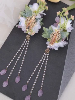 Coiffure Lolita Style Chinois Lavande Fleurs Chaînes Accessoire Métal Divers