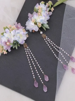 Coiffure Lolita Style Chinois Lavande Fleurs Chaînes Accessoire Métal Divers