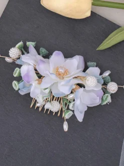 Coiffure Lolita Style Chinois Lilas Perles Chaînes Fleurs Accessoire Métal Divers
