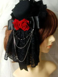 coiffure lolita style gothique bicolore avec noeud et fleur noire Tea party Coiffure Accessoire Déguisements Halloween