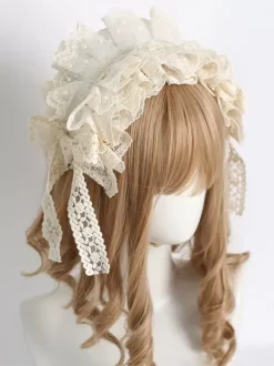 Coiffure Mignonne Lolita Accessoires Beige Volants N艙uds Dentelle