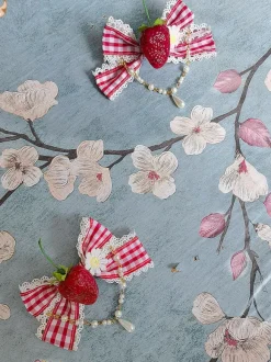 Coiffure Accessoires Lolita Classiques Perles Fraise N艙uds Polyester