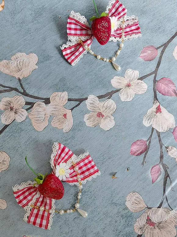 Coiffure Accessoires Lolita Classiques Perles Fraise N艙uds Polyester