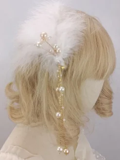 Coiffure Accessoires Lolita Style ROCOCO perles blanches plumes couvre-chef divers