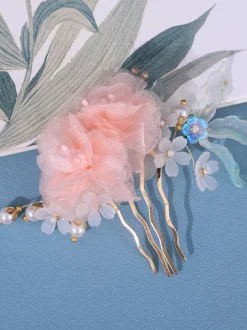 Coiffure Accessoires Lolita De Style Chinois Vintage Fleurs Roses Perles
