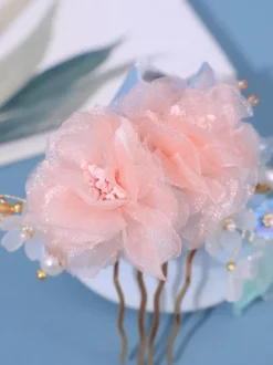 Coiffure Accessoires Lolita De Style Chinois Vintage Fleurs Roses Perles
