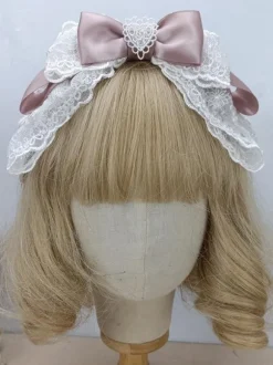 Coiffure Accessoires Lolita Style Rococo n艙uds en dentelle rose camée