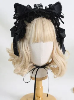 Coiffure Lolita Gothique N艙uds Dentelle Volants Accessoire Polyester