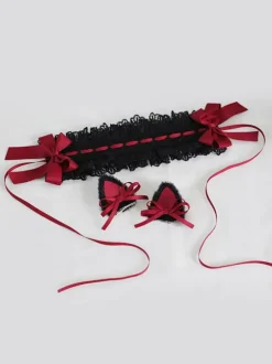 Coiffure Lolita Gothique N艙uds Dentelle Volants Accessoire Polyester
