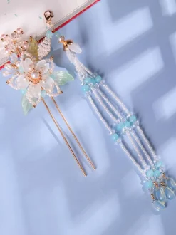 Coiffure Lolita Style Chinois Perles Blanches Fleurs Accessoire Métal Divers