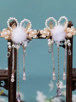 Coiffure Lolita Style Chinois Champagne Pompons Chaînes Perles Accessoire Métal Divers
