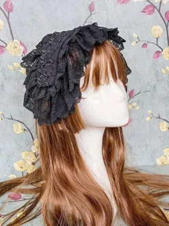 Coiffure Rococo Style Lolita Accessoires Noir Dentelle Volant Polyester Divers