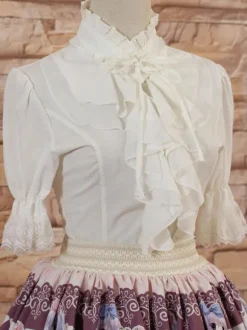 Col haut blanc Lolita Blouse moyen manches à volants Déguisements Halloween