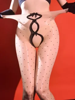 Collants et bas pour femmes couleur café transparents sans entrejambe avec n艙uds.