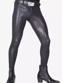 Collants pour hommes en cuir verni pour moto petites jambes vêtements de scène pantalons serrés