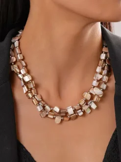 Collier coquillage chaîne à maillons irréguliers style européen 45-60 cm bijou décontracté pour adulte et fille.