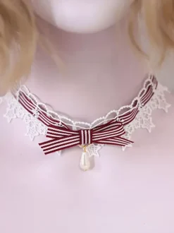 Collier doux Lolita Bows Dentelle Choker Déguisements Halloween