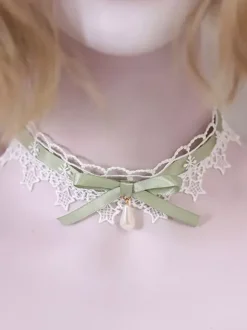 Collier doux Lolita Bows Dentelle Choker Déguisements Halloween