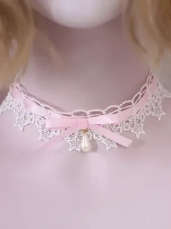Collier doux Lolita Bows Dentelle Choker Déguisements Halloween