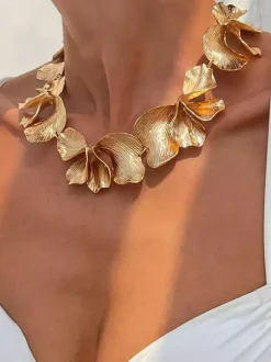 Collier en métal chaîne à maillons fleuris style européen 45-60 cm bijou décontracté pour adulte et fille.