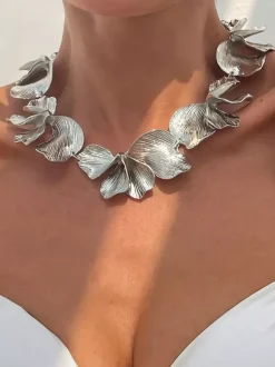 Collier en métal chaîne à maillons fleuris style européen 45-60 cm bijou décontracté pour adulte et fille.