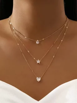 Collier Gouttes d'Eau Coeur Étoile Collier Élégant