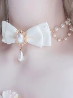 Collier Lolita Blanc Faux Perles N艙uds Doux Accessoires Lolita