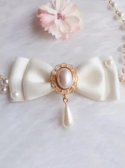 Collier Lolita Blanc Faux Perles N艙uds Doux Accessoires Lolita