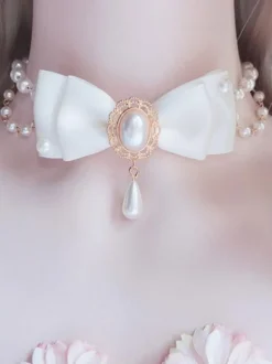 Collier Lolita Blanc Faux Perles N艙uds Doux Accessoires Lolita