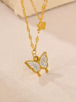 Collier papillon double couche en or pour femme 2026