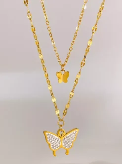 Collier papillon double couche en or pour femme 2026