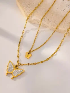 Collier papillon double couche en or pour femme 2026