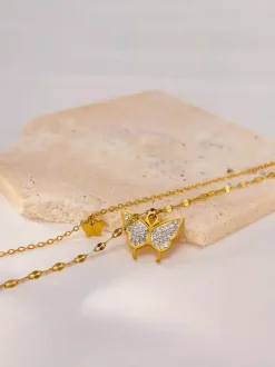 Collier papillon double couche en or pour femme 2026