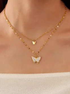 Collier papillon double couche en or pour femme 2026