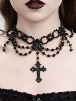 Collier ras du cou multicouche en dentelle rouge pour femme gothique sexy