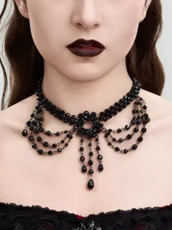 Collier ras du cou multicouche en dentelle rouge pour femme gothique sexy